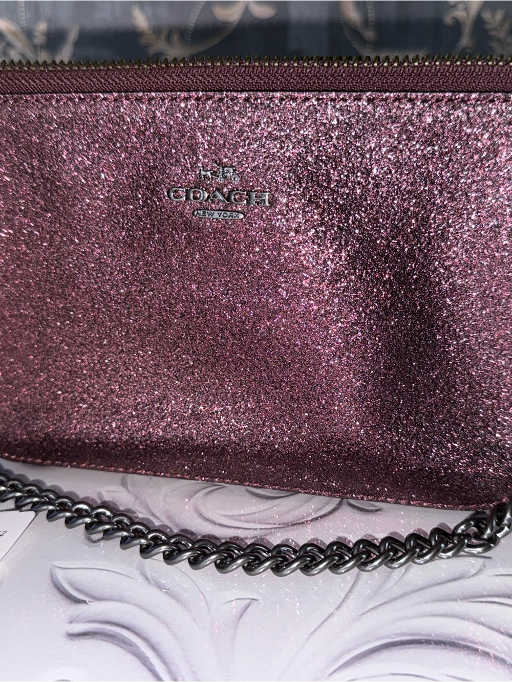 Coach Large Wristlet  Metallic Cherry (style number F64591). Nolita collection